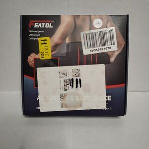 Featol Adjustable Back Brace S-M, New/Open Box, Small/Med Black Support Brace